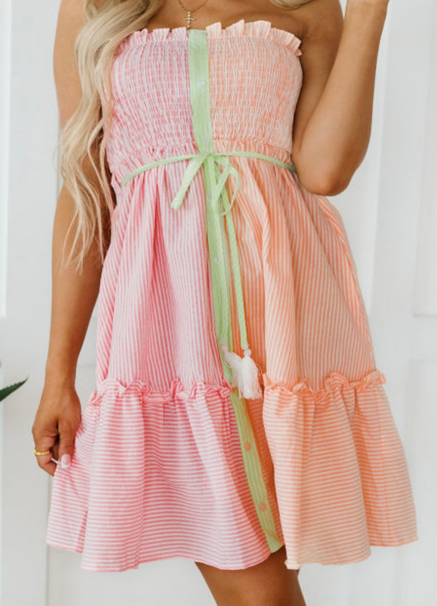 Pink/Orange Smocked Mini Dress