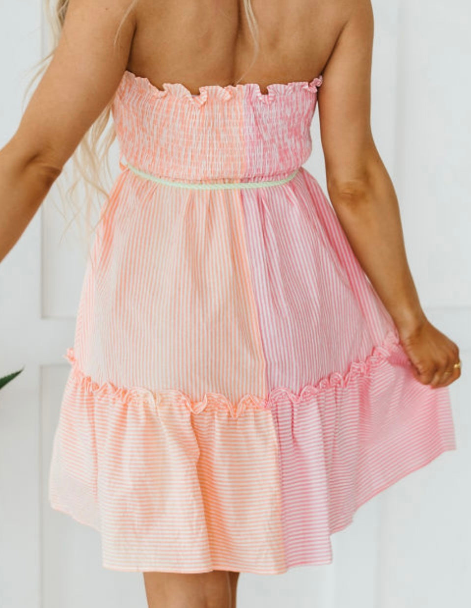 Pink/Orange Smocked Mini Dress