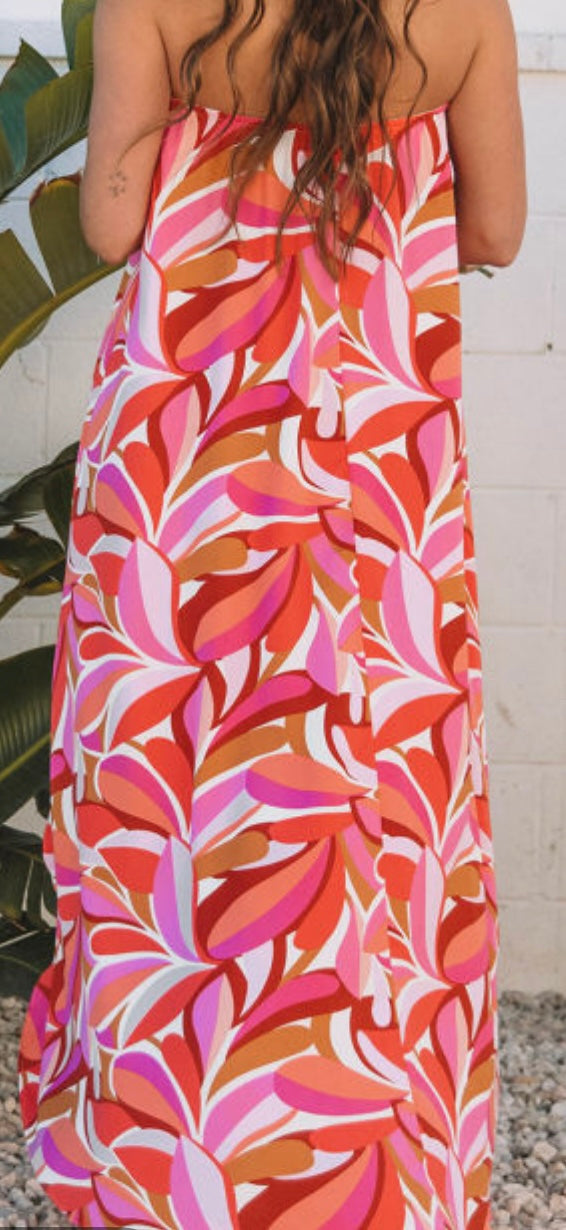 Orange Floral Strapless Dress