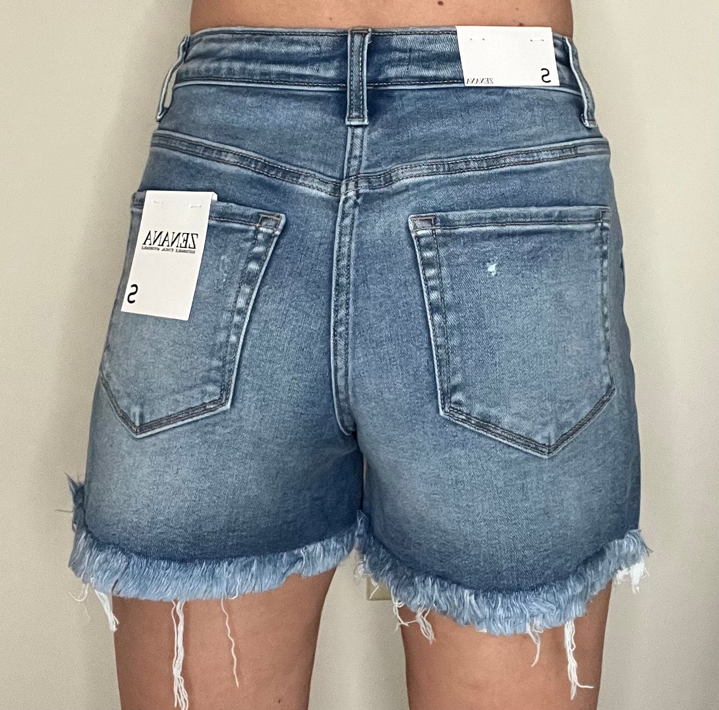 Mid Rise Frayed Denim Shorts