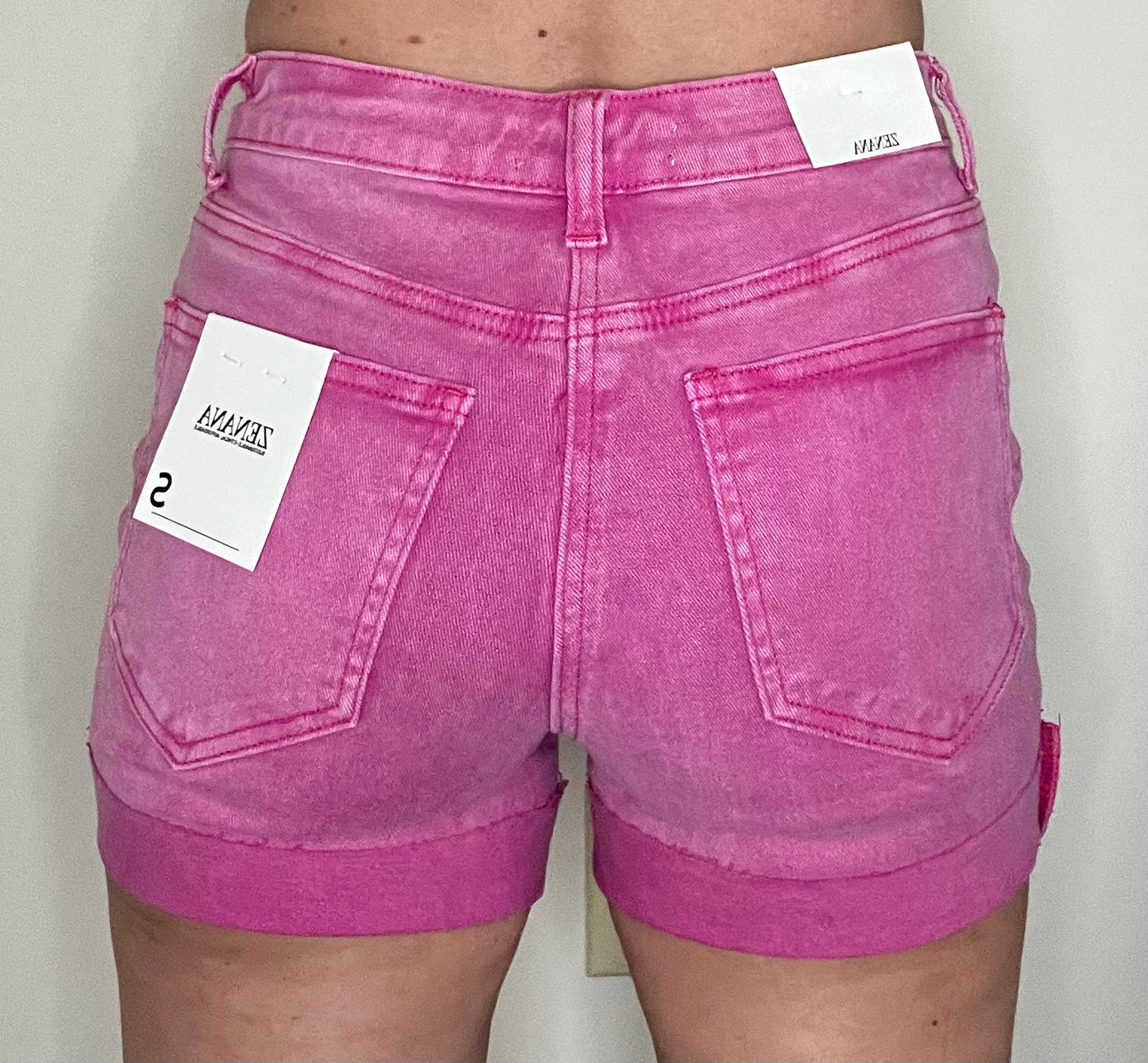 Cuffed Pink Denim Shorts