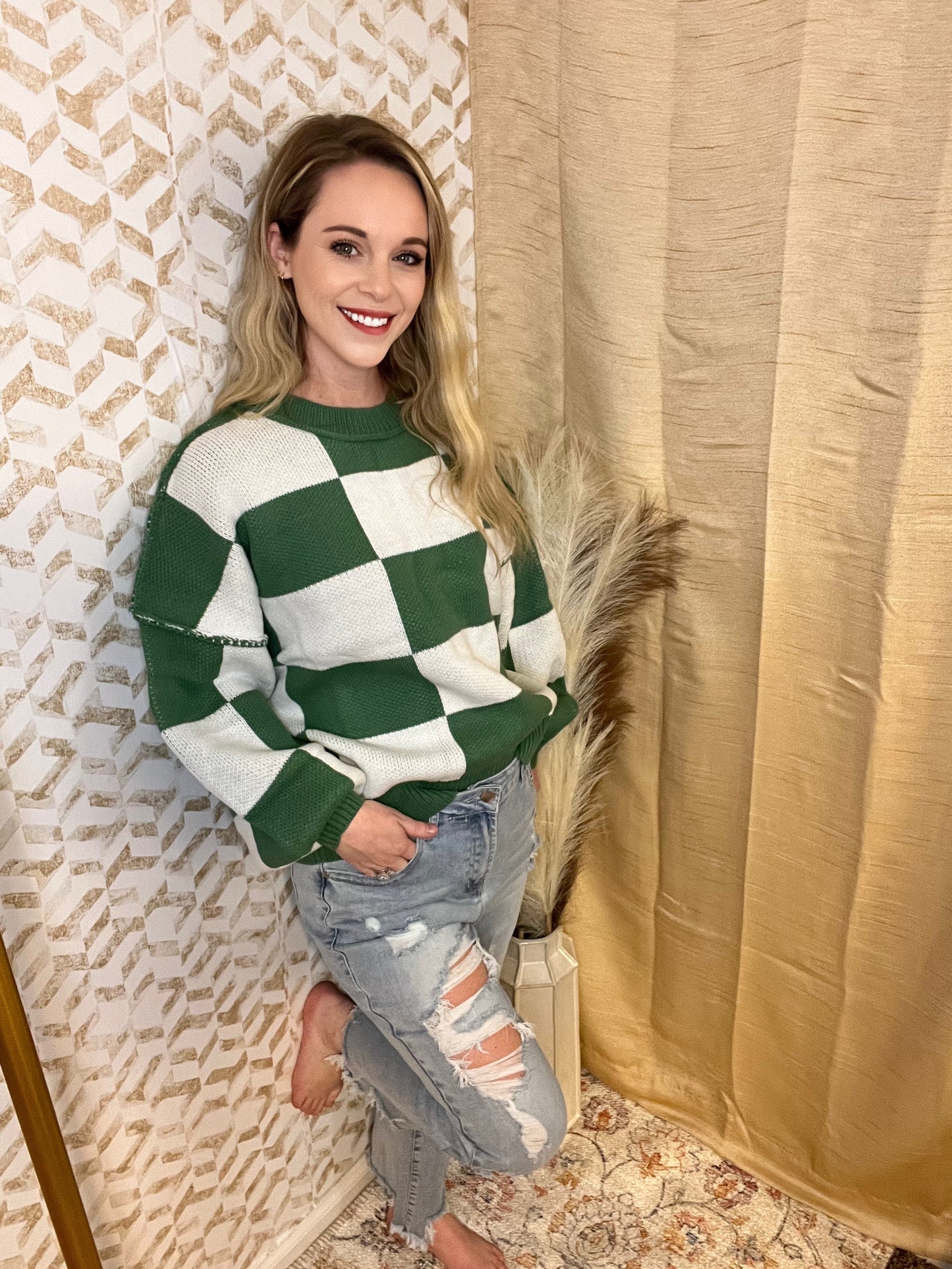 Green Checkered Sweater