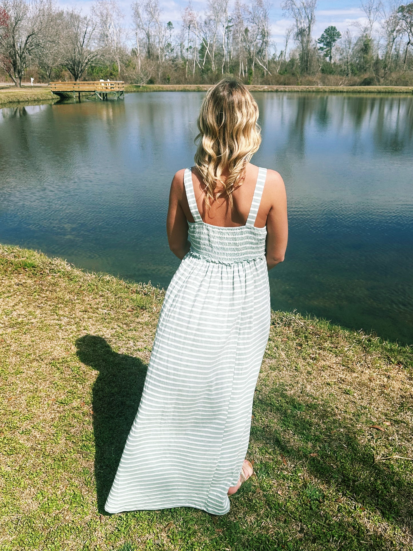 White/Green Striped Dress
