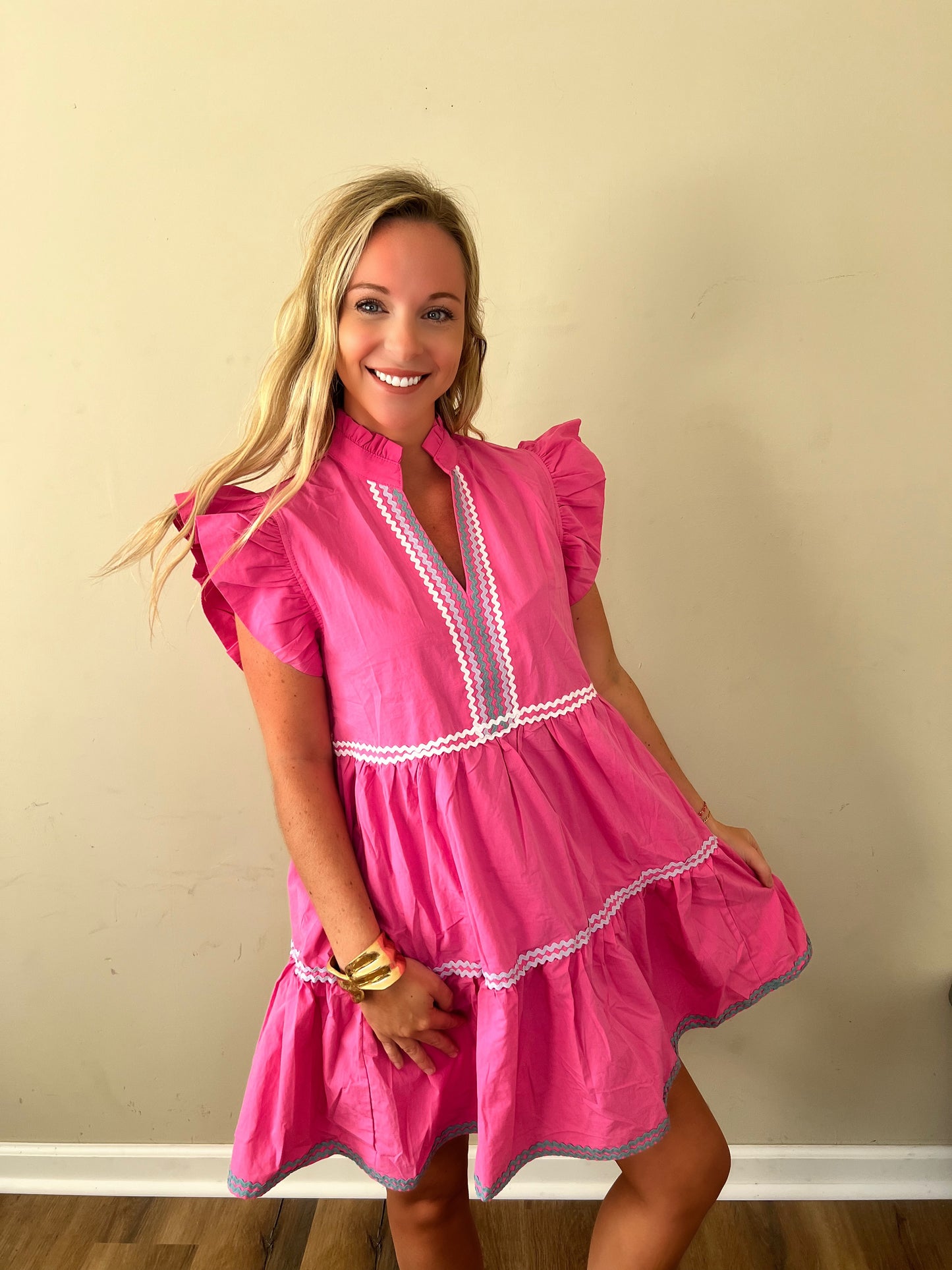 Pink Flutter Sleeve Mini Dress