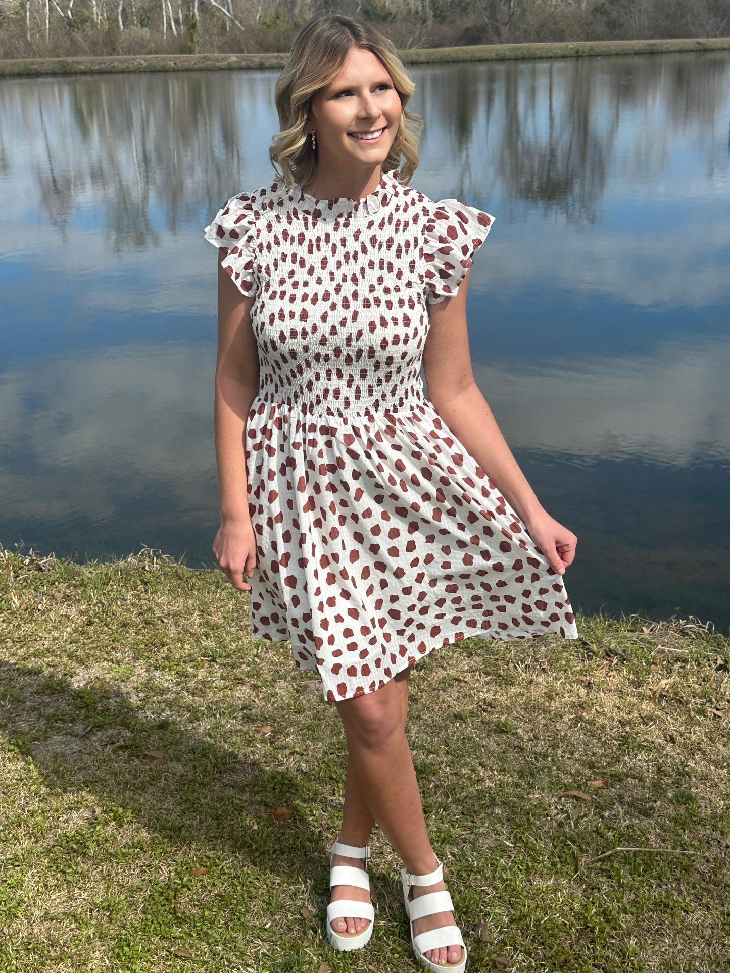 White/Brown Printed Dress