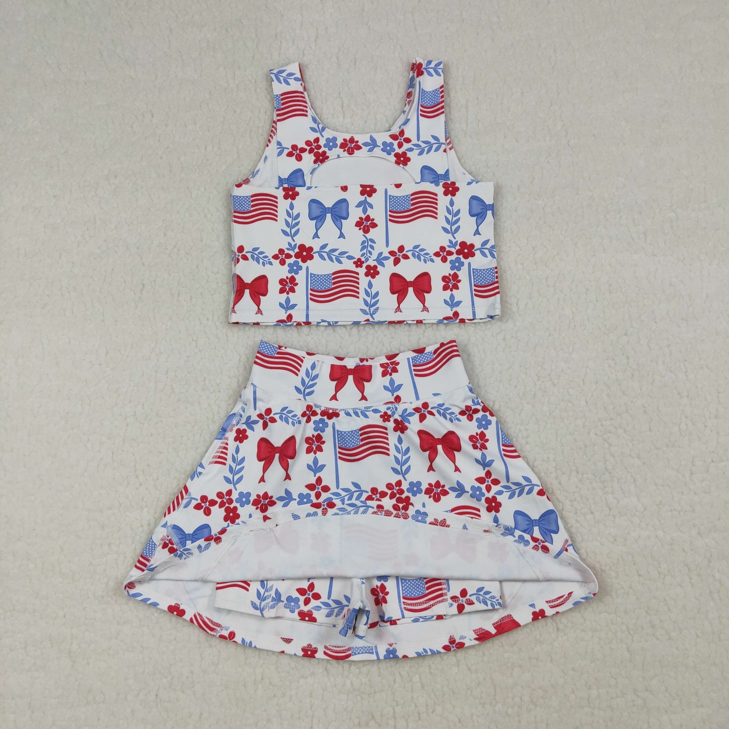 Girls 4th of July Bows Vest Skorts Yoga Active Clothes Sets