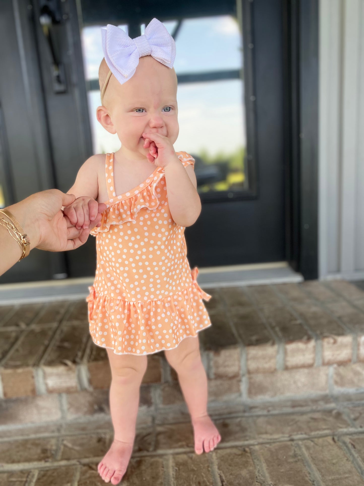 Orange Poka Dot One-piece Swimsuit
