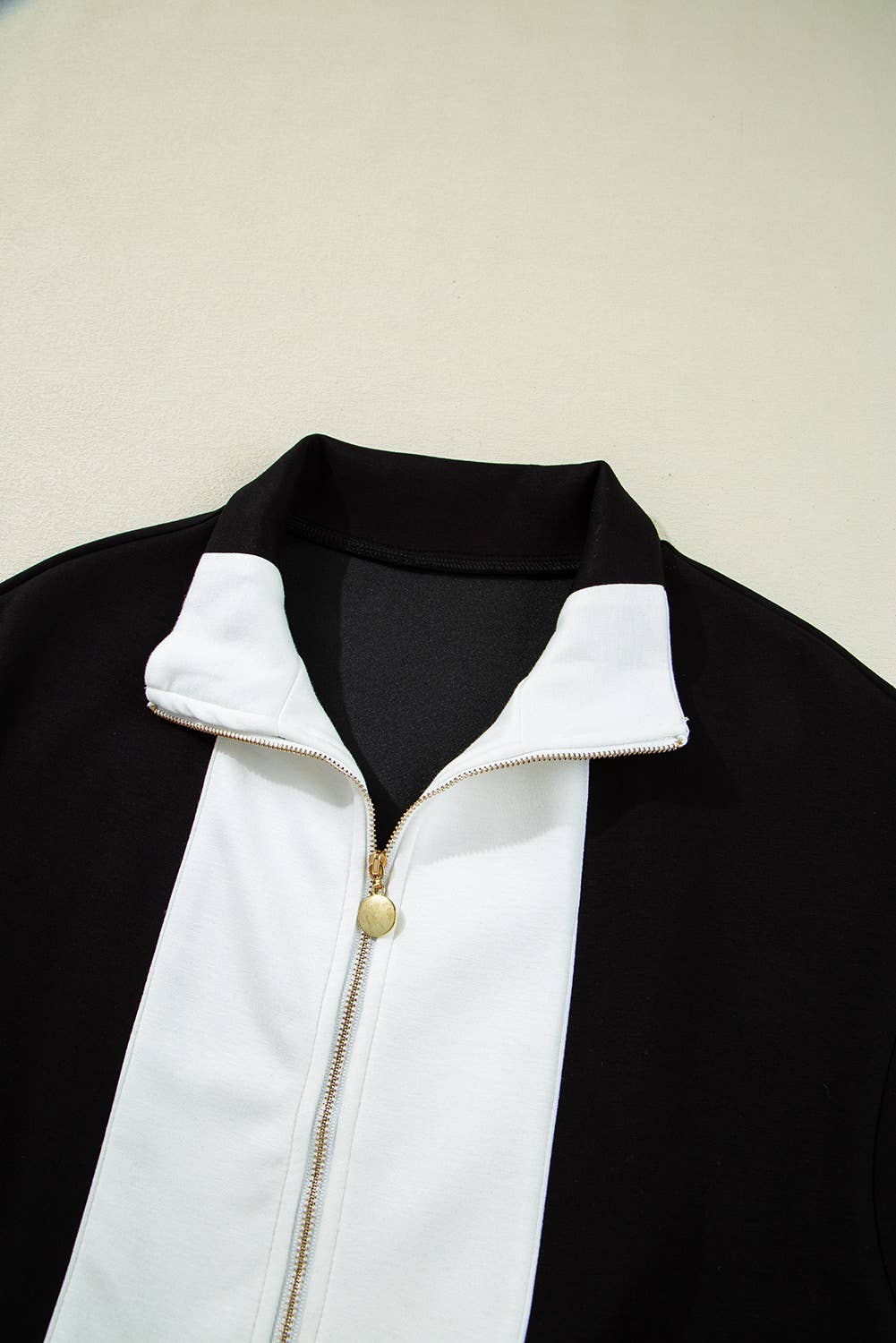 Contrast Collar Patchwork Zip Front Romper | S-XL