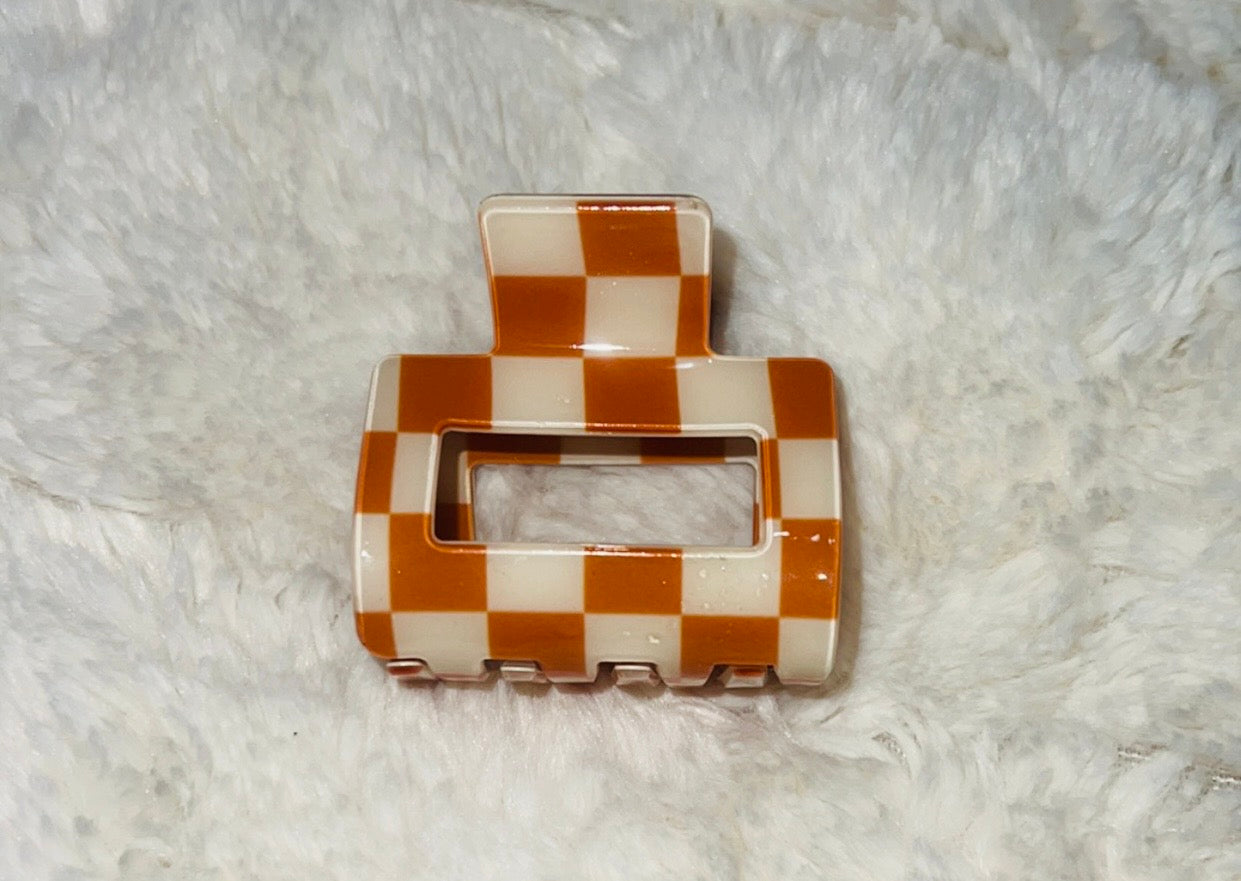 Orange Checkered Claw Clip