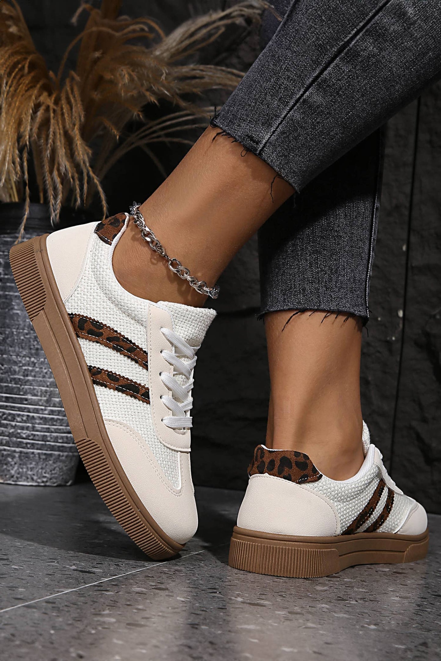 Textured Woven Leopard Patchwork Flat Sneaker | US6-10