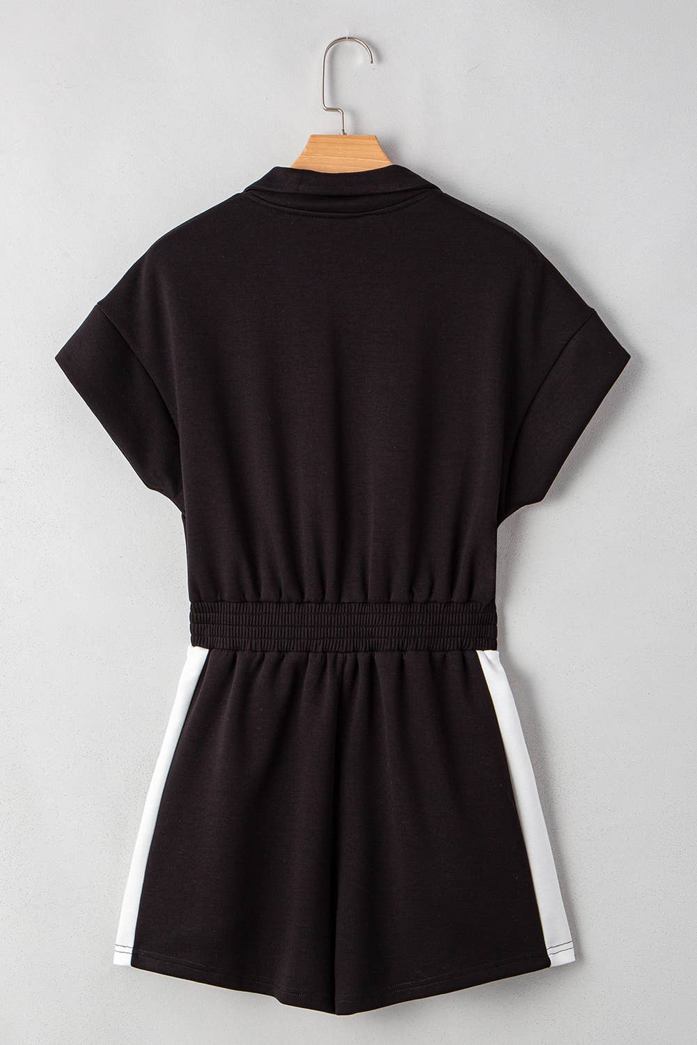 Contrast Collar Patchwork Zip Front Romper | S-XL