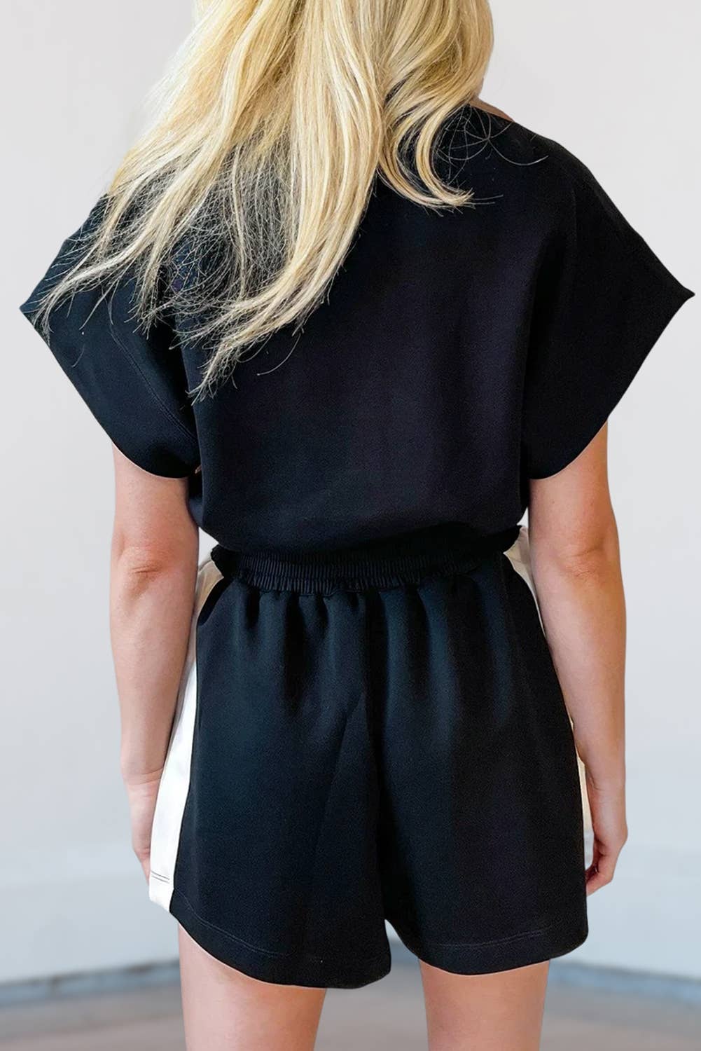 Contrast Collar Patchwork Zip Front Romper | S-XL