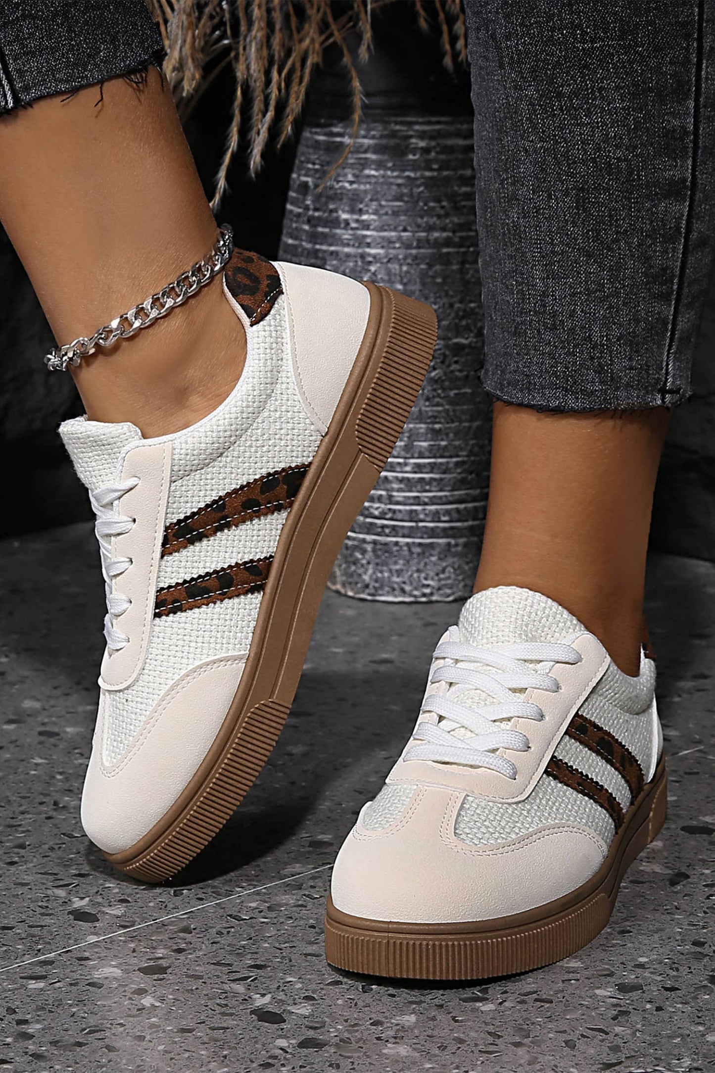 Textured Woven Leopard Patchwork Flat Sneaker | US6-10