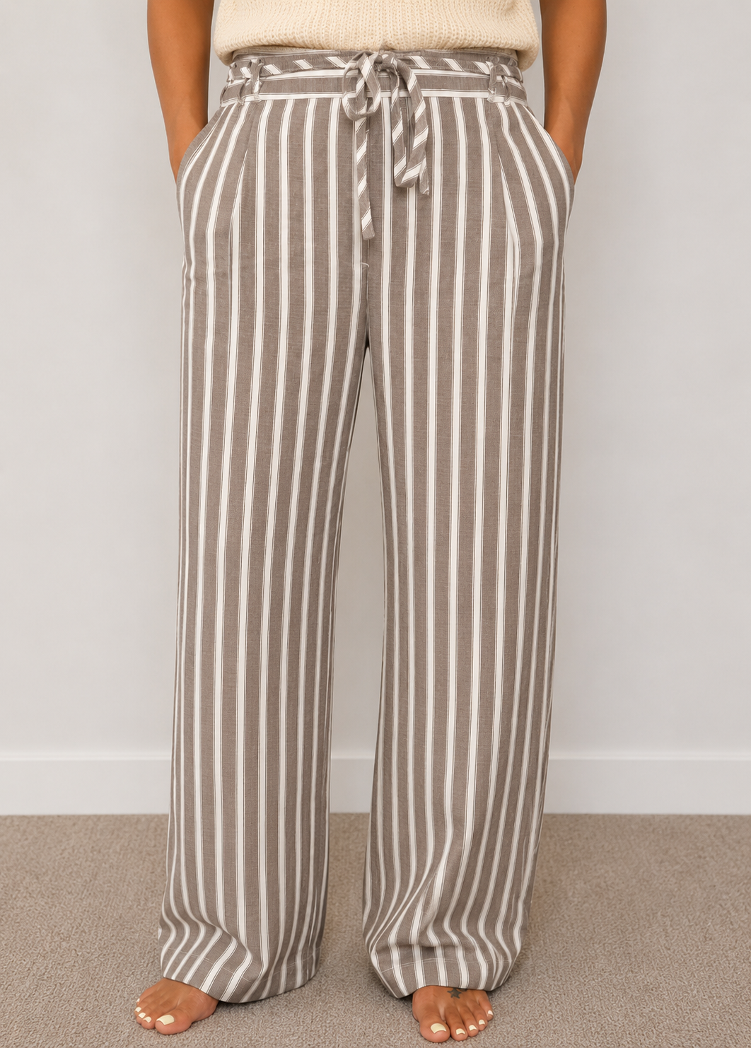 Striped Waist Linen Pants
