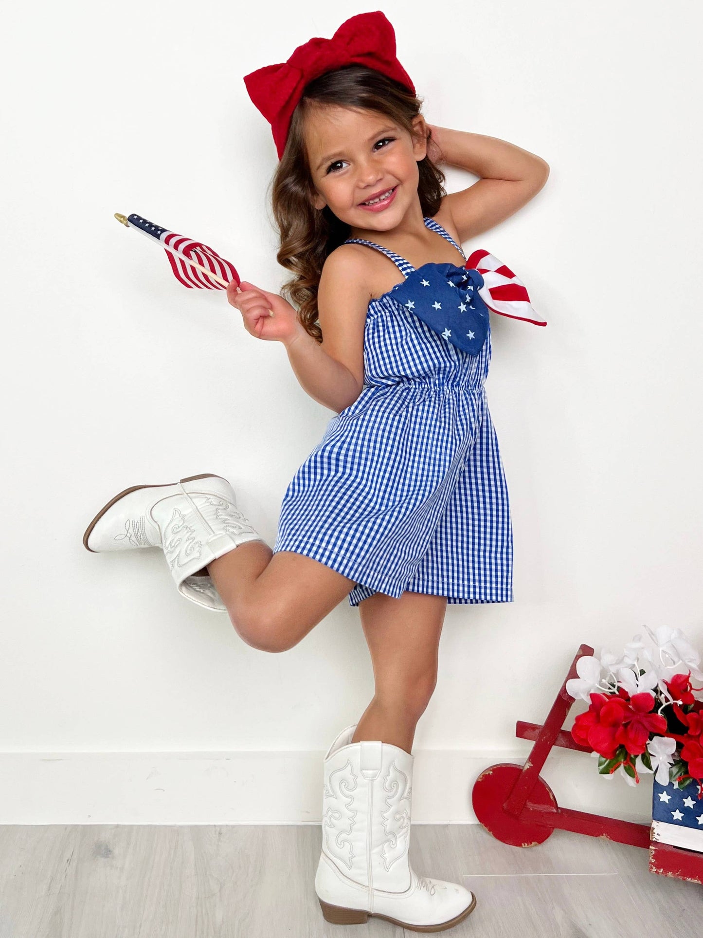 American Bow Gingham Romper