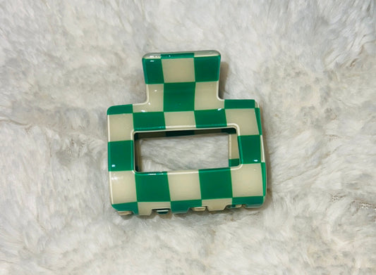 Green Checkered Claw Clip