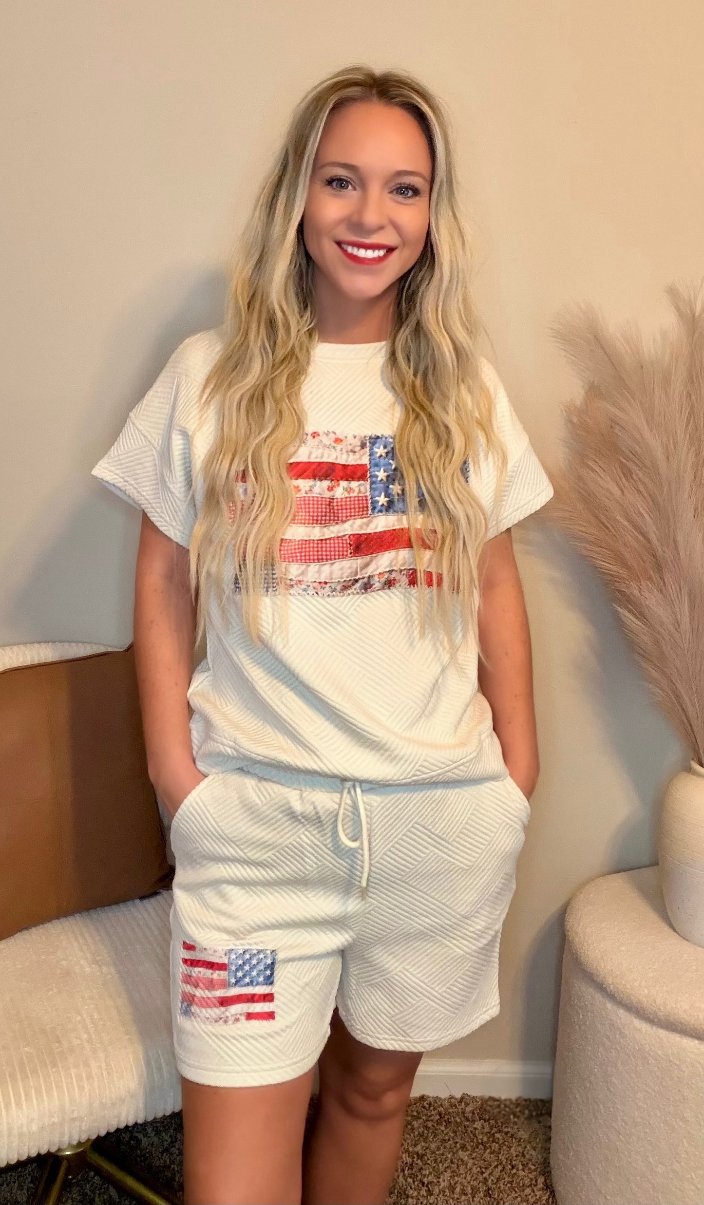 Textured USA Flag Graphic 2pcs Shorts Set | S-XL
