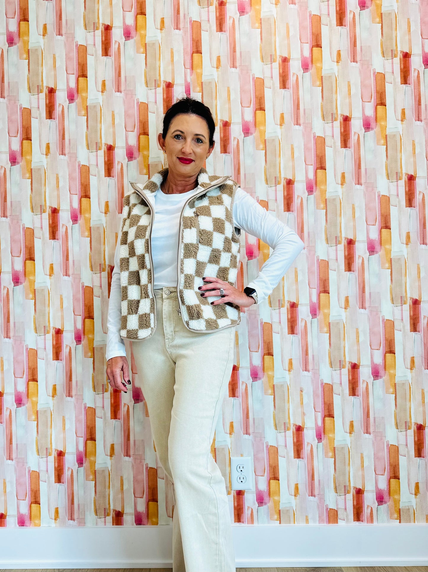 Checkered Fluffy Vest