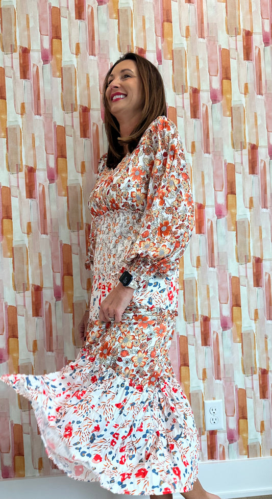 Floral Ruffled Long Dress
