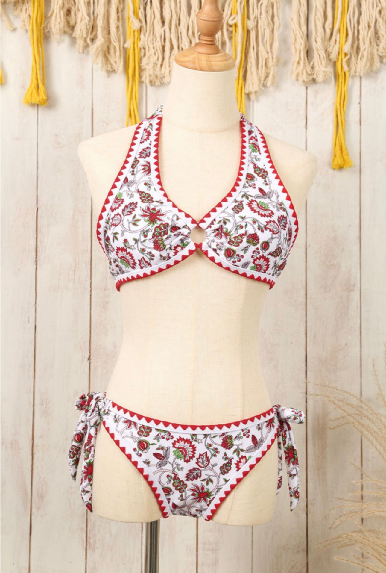 Red Floral O-Ring Bikini