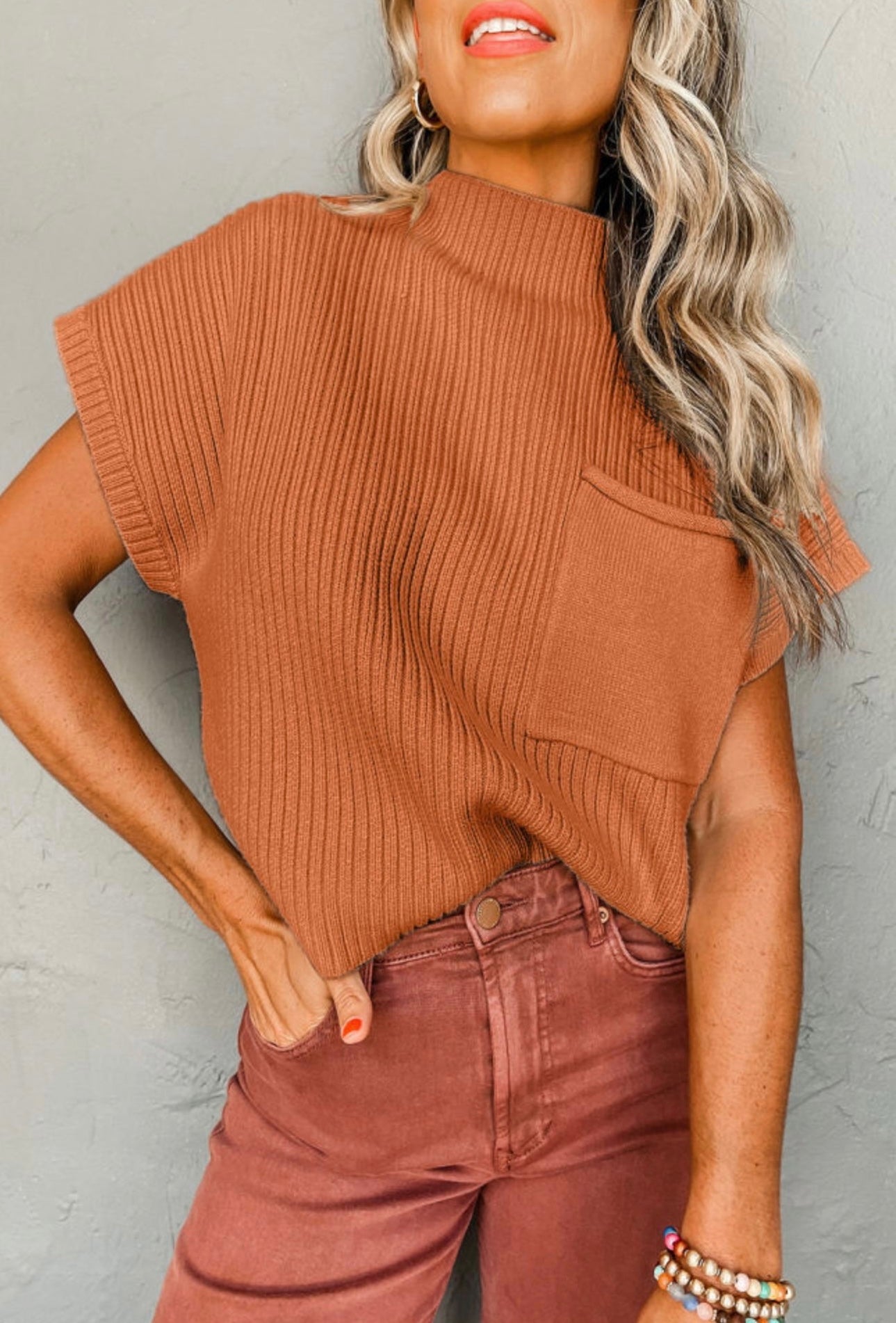 Patch Pocket Short Sleeve Sweater