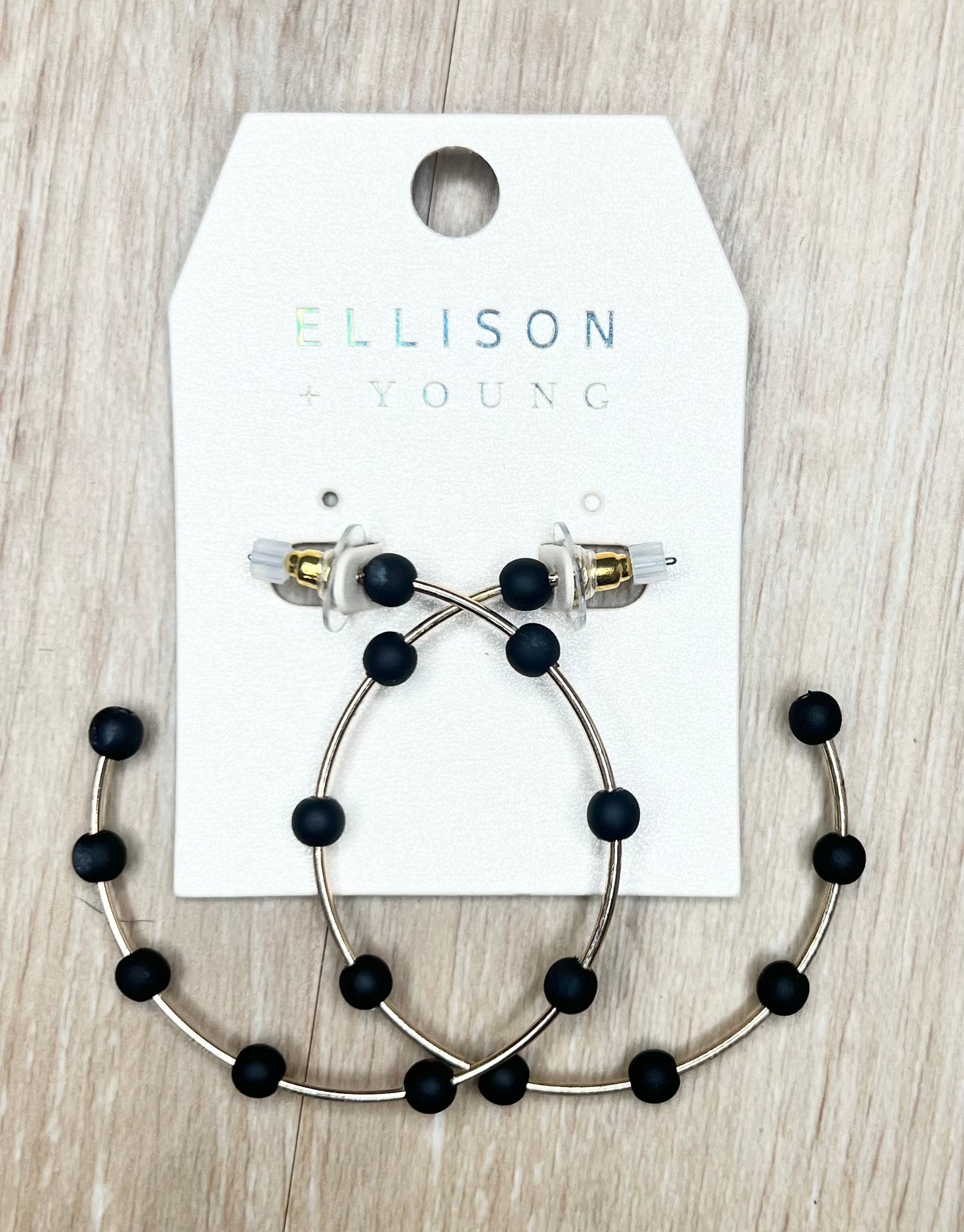 Black beaded hoop earrings