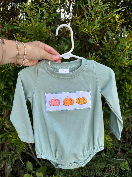 Boys Pumpkin Embroidered Bubble