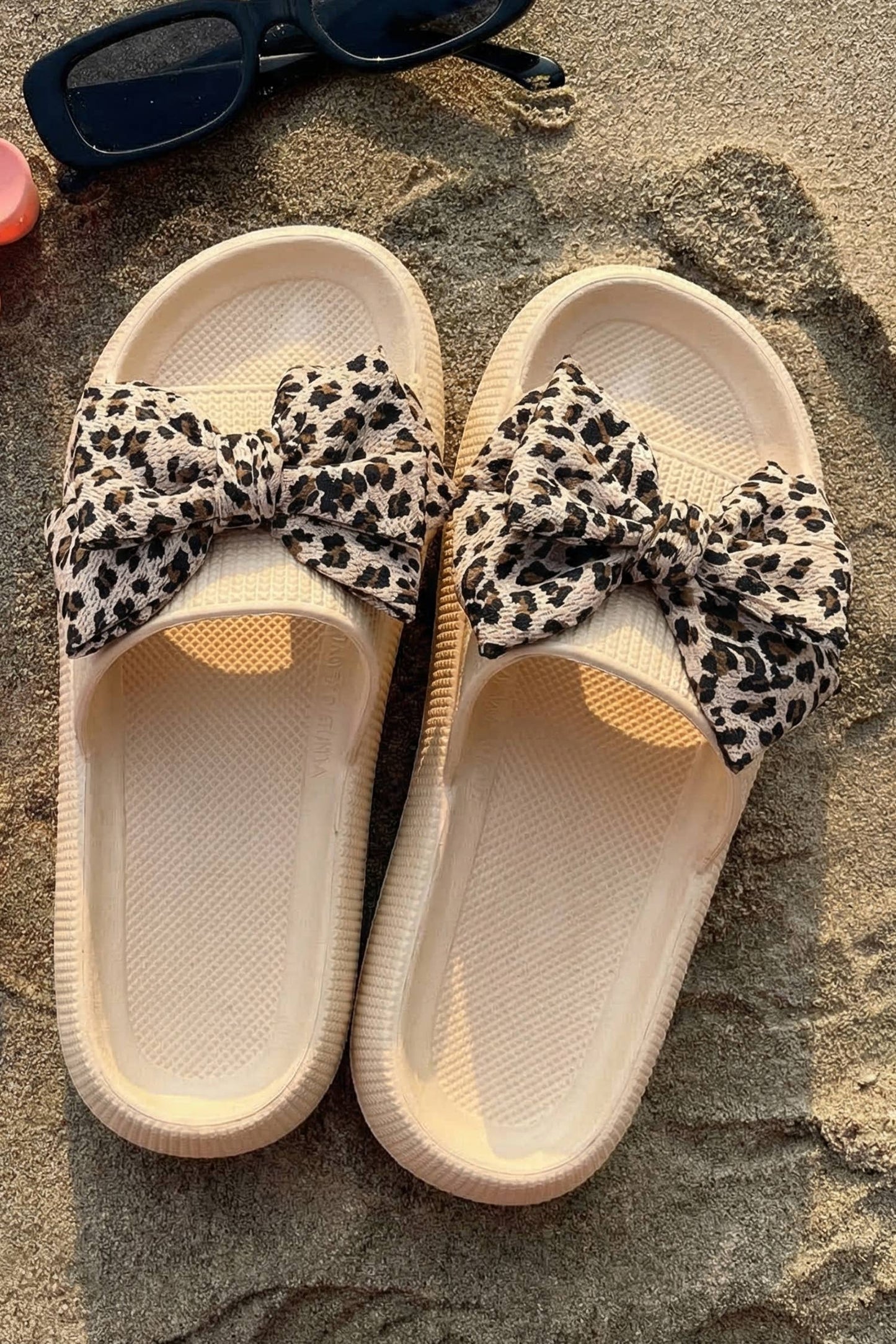 Leopard Bow Cutout Textured Slippers | US6-10
